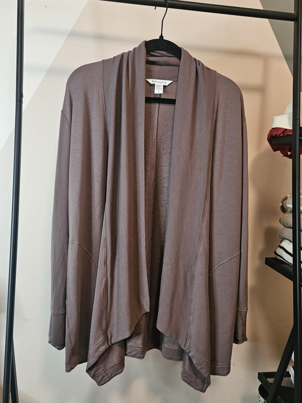 Athleta Women's Open-Front Draped Cardigan in Mauve Taupe